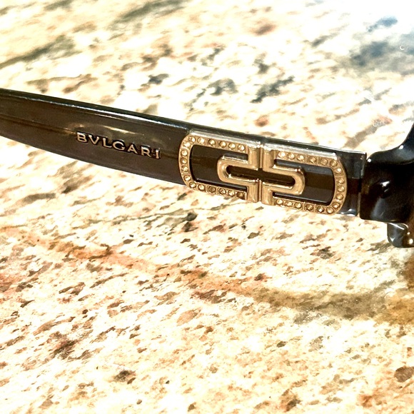 BVLGARI Vintage Rhinestones Logo Sunglasses- black/ dark purple. - Picture 4 of 11